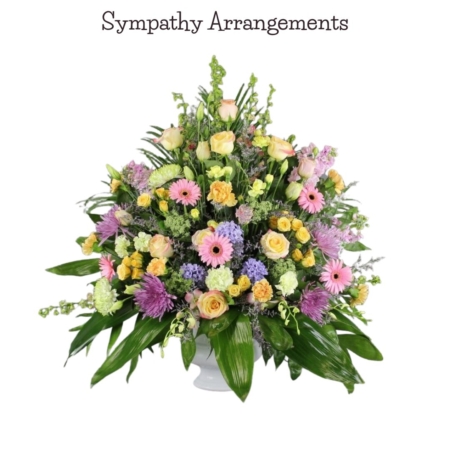 classic sympathy arrangement (one sided, no flowers in back)