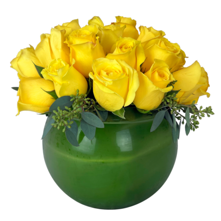 two dozen yellow roses in a sphere